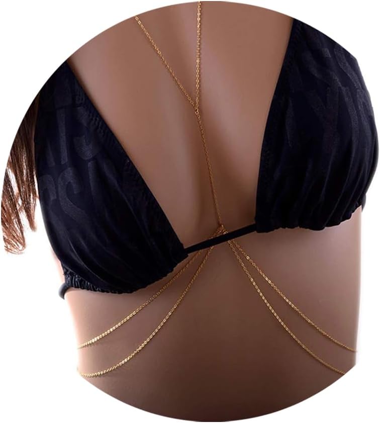 14K Gold Plated Sexy Body Chains Layered Rhinestone Crossover Bikini Bra Summer Beach Crystal Belly Waist Chain - QIAO CrystalQIAO CrystalQIAO Crystal