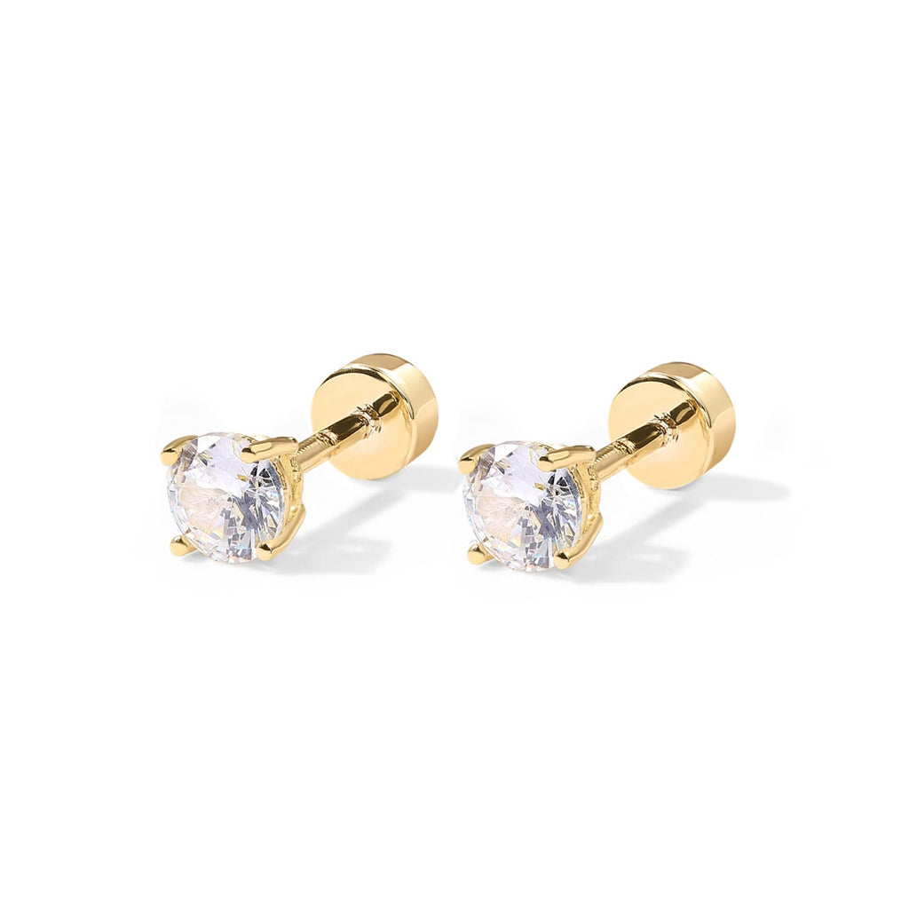 14K Gold Plated Solid 925 Sterling Silver Post Cubic Zirconia Stud Flat Back Earrings for Women | Cartilage Earring | Helix Piercing Jewelry | Small Stud Earrings for Women - QIAO Crystal我的商店QIAO Crystal