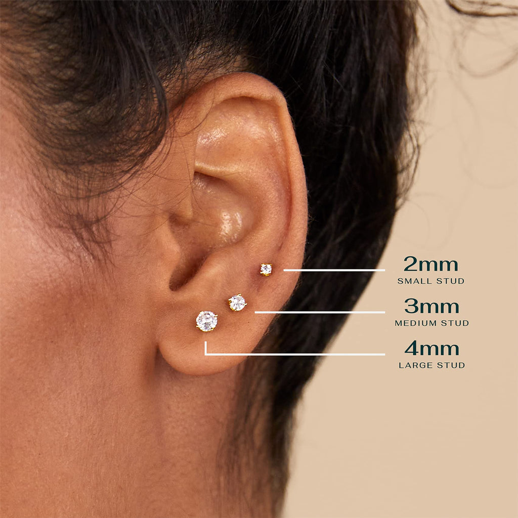 14K Gold Plated Solid 925 Sterling Silver Post Cubic Zirconia Stud Flat Back Earrings for Women | Cartilage Earring | Helix Piercing Jewelry | Small Stud Earrings for Women - QIAO Crystal我的商店QIAO Crystal
