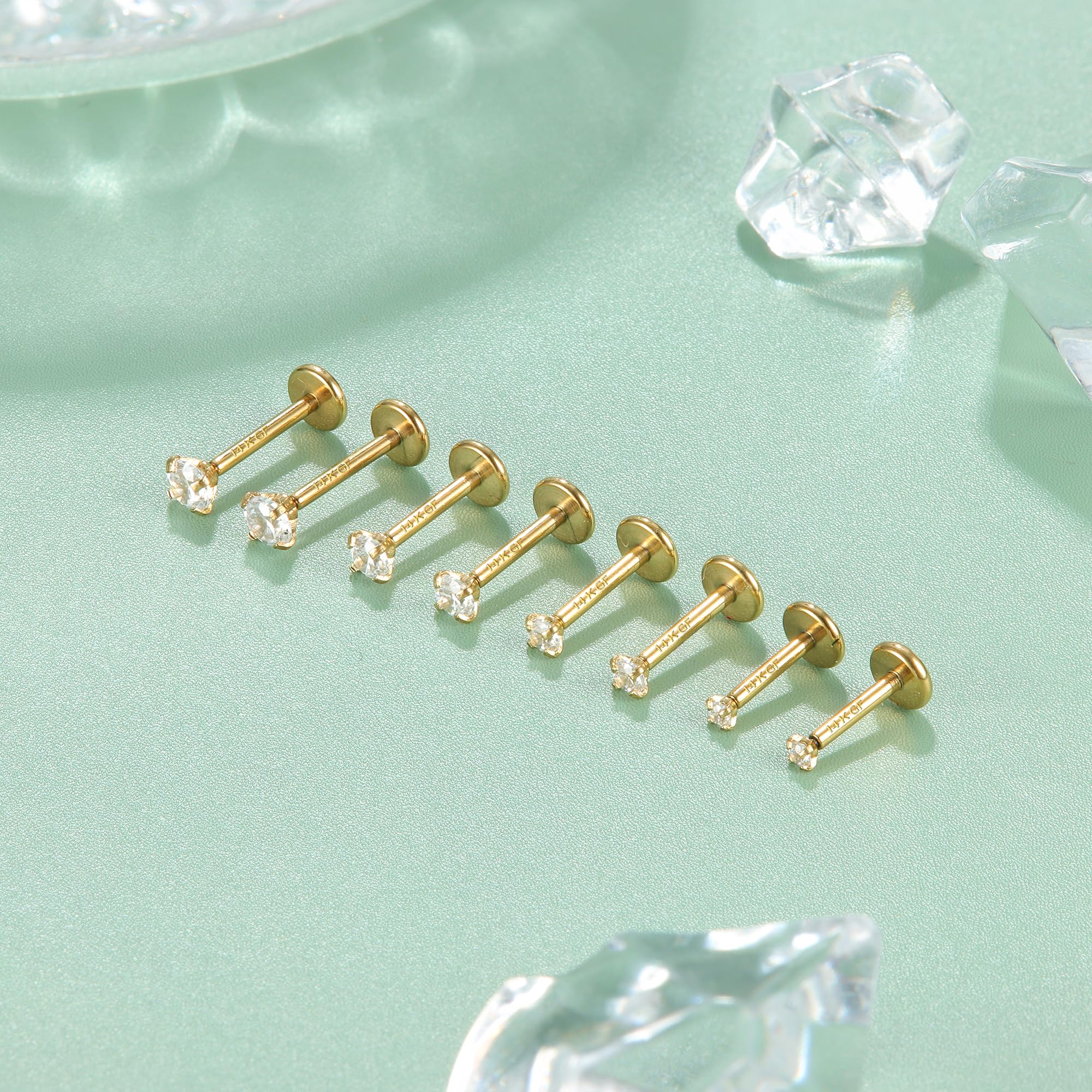 14K Gold Plated Threadless Nose Studs CZ Nose Rings for Women Men 316L Surgical Steel Labret Studs Lip Rings Push in Flat Back Stud Earrings CZ Nose Nostril Tragus Helix Piercing Jewelry Hypoallergenic 20G 18G 16G - QIAO Crystal我的商店QIAO Crystal