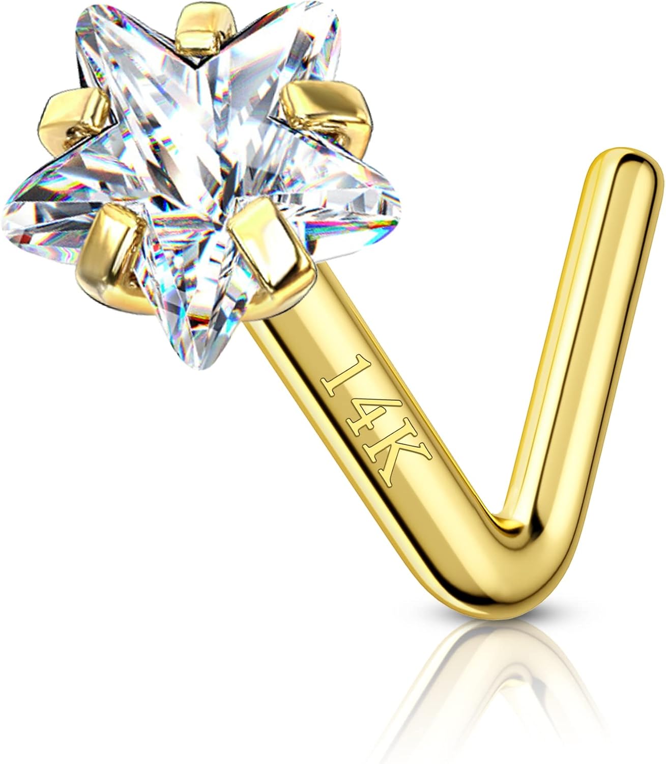 14k Solid Gold Heart Star Nose Stud 20g Bone Nose Stud Hypoallergenic - QIAO CrystalQIAO CrystalQIAO Crystal