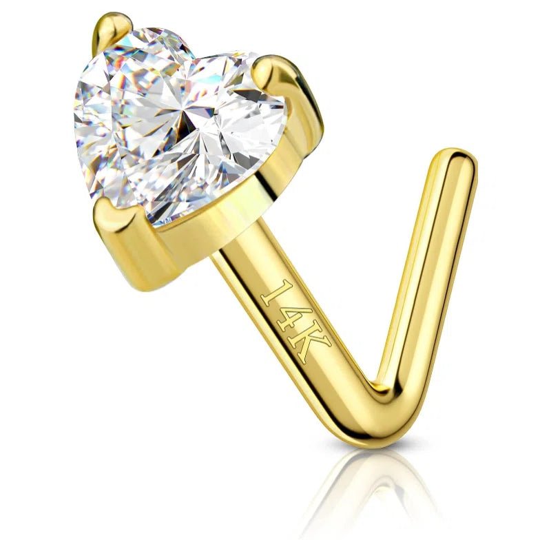 14k Solid Gold Heart Star Nose Stud 20g Bone Nose Stud Hypoallergenic - QIAO CrystalQIAO CrystalQIAO Crystal