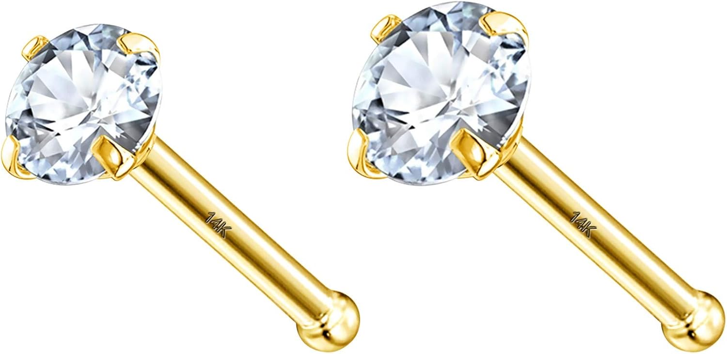 14k Solid Gold Heart Star Nose Stud 20g Bone Nose Stud Hypoallergenic - QIAO CrystalQIAO CrystalQIAO Crystal
