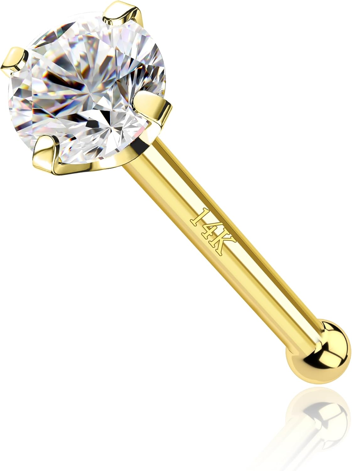 14k Solid Gold Heart Star Nose Stud 20g Bone Nose Stud Hypoallergenic - QIAO CrystalQIAO CrystalQIAO Crystal