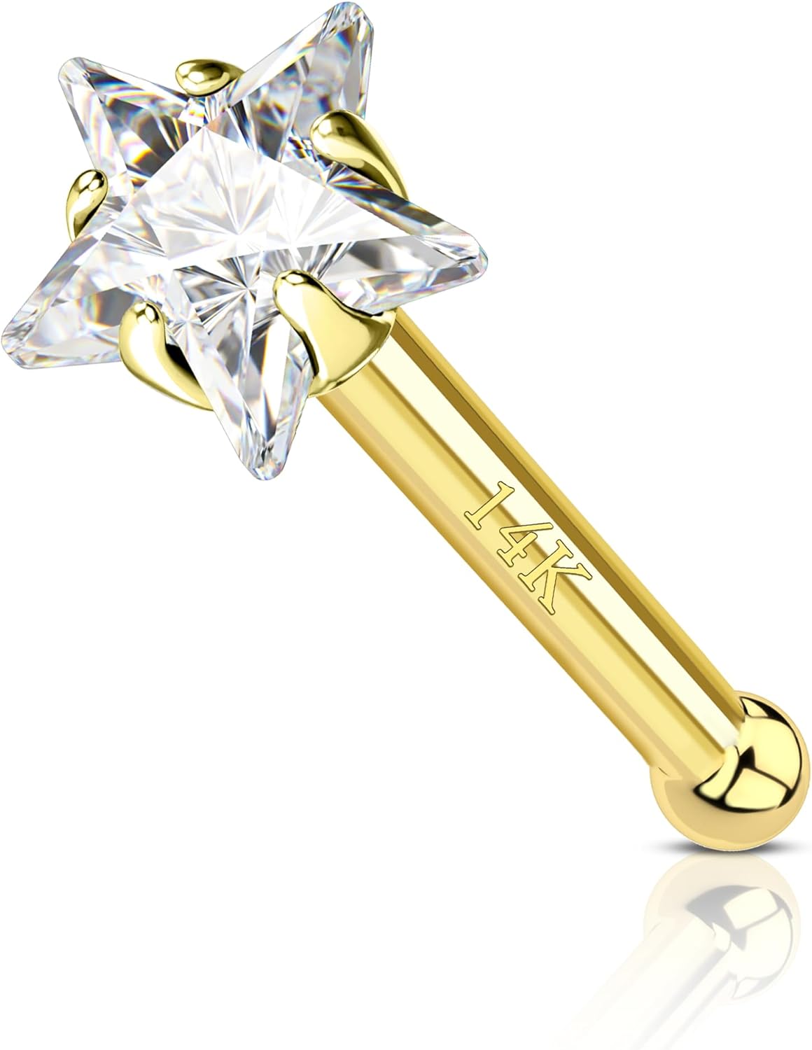 14k Solid Gold Heart Star Nose Stud 20g Bone Nose Stud Hypoallergenic - QIAO CrystalQIAO CrystalQIAO Crystal