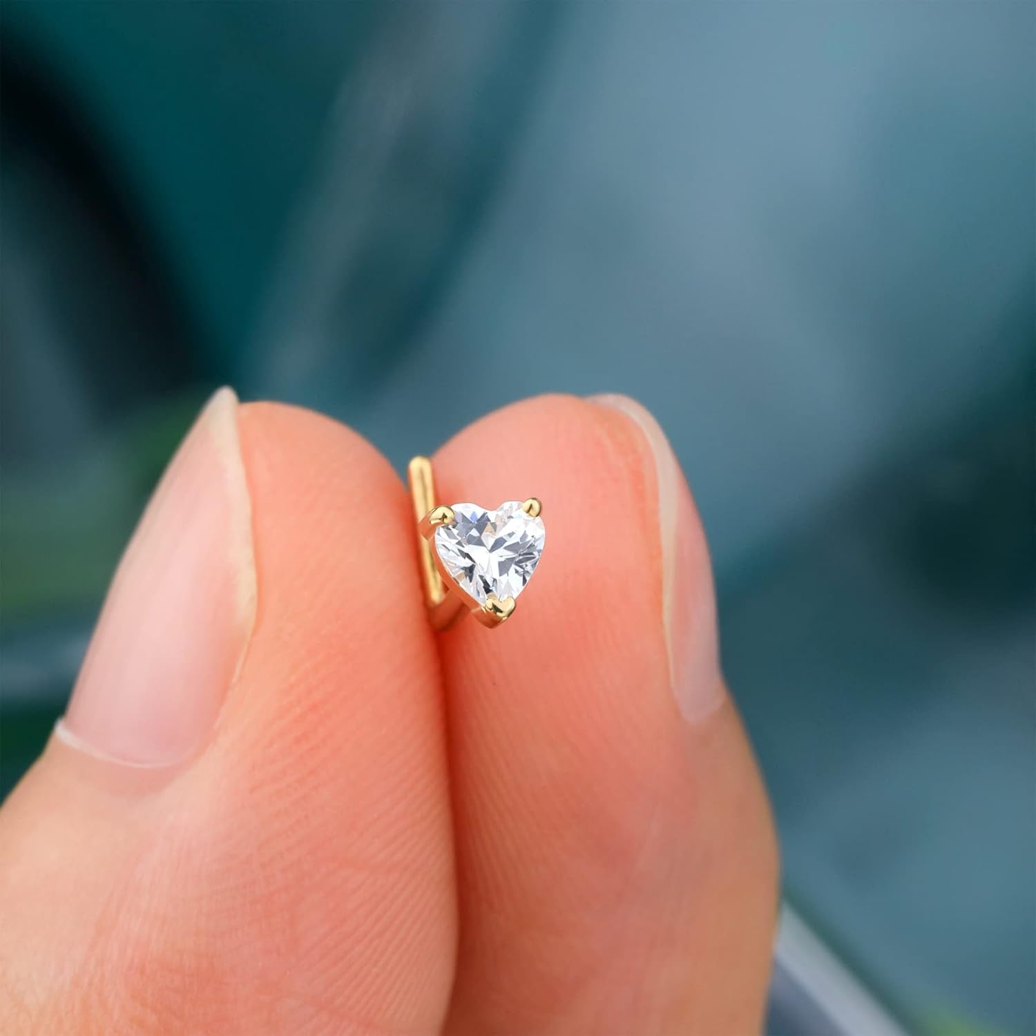 14k Solid Gold Heart Star Nose Stud 20g Bone Nose Stud Hypoallergenic - QIAO CrystalQIAO CrystalQIAO Crystal