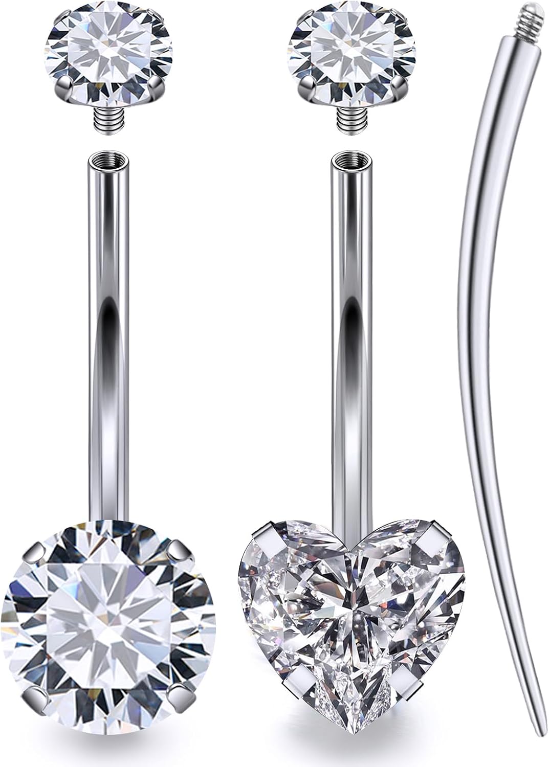 14mm 16mm Long Belly Button Ring 14G Hypoallergenic Surgical Steel Cubic Zirconia Long Bar navel Piercing Jewelry Taper Tool - 我的商店我的商店我的商店