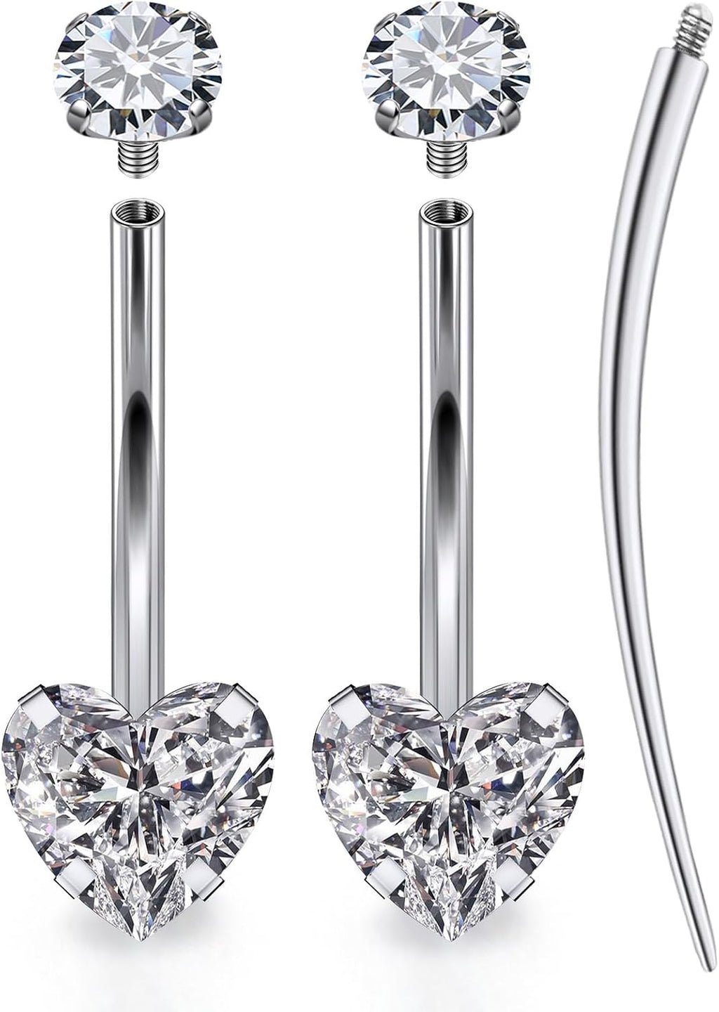 14mm 16mm Long Belly Button Ring 14G Hypoallergenic Surgical Steel Cubic Zirconia Long Bar navel Piercing Jewelry Taper Tool - 我的商店我的商店我的商店