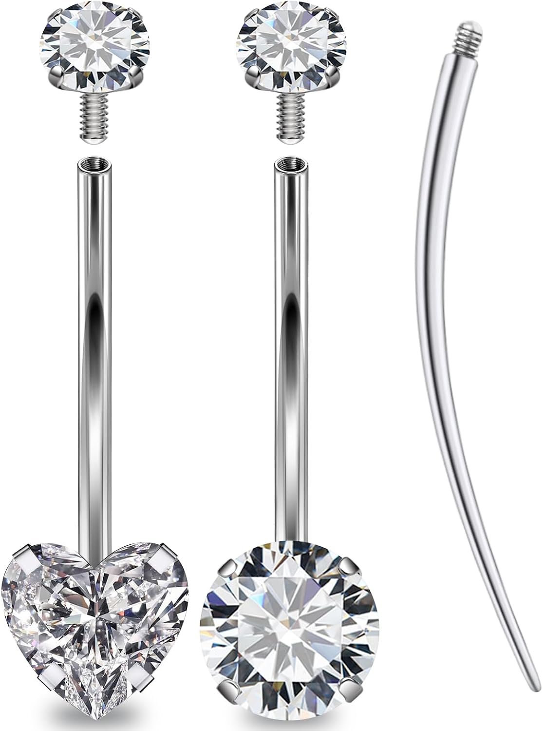 14mm 16mm Long Belly Button Ring 14G Hypoallergenic Surgical Steel Cubic Zirconia Long Bar navel Piercing Jewelry Taper Tool - 我的商店我的商店我的商店