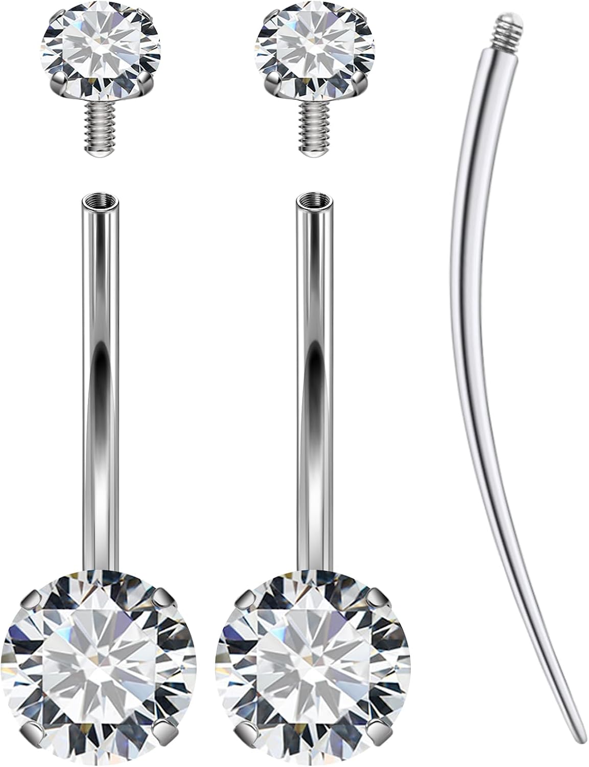 14mm 16mm Long Belly Button Ring 14G Hypoallergenic Surgical Steel Cubic Zirconia Long Bar navel Piercing Jewelry Taper Tool - 我的商店我的商店我的商店