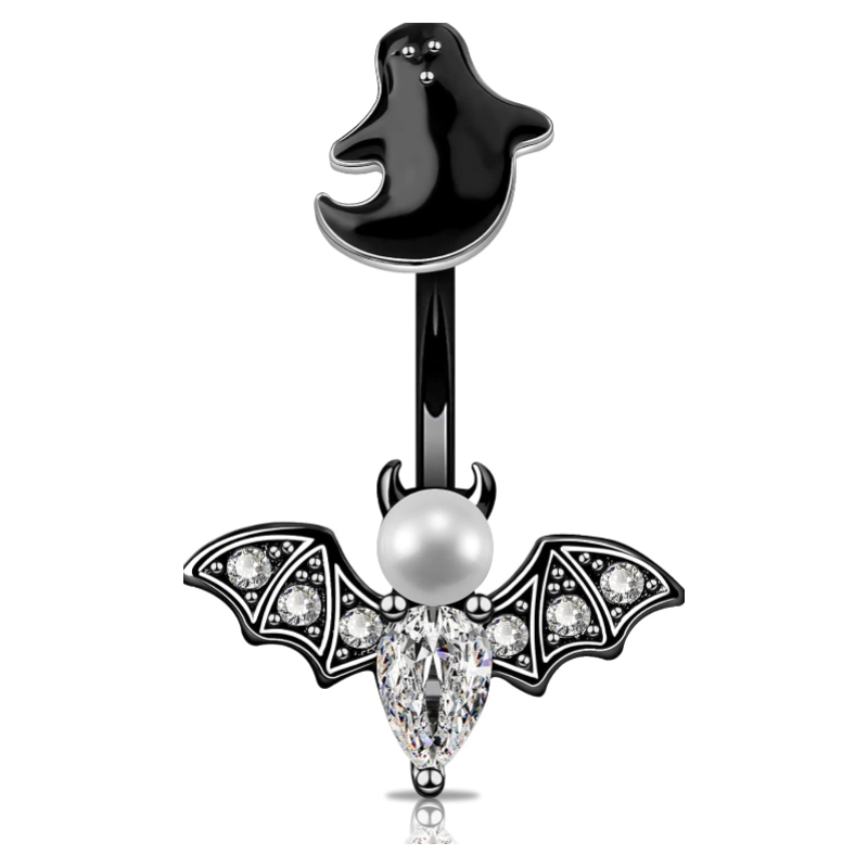 Belly Button Rings Bat Belly Rings 316L Stainless Steel Belly Piercing 14g Navel Ring for Women Navel Piercing Belly Bar Body Jewelry for Halloween Day