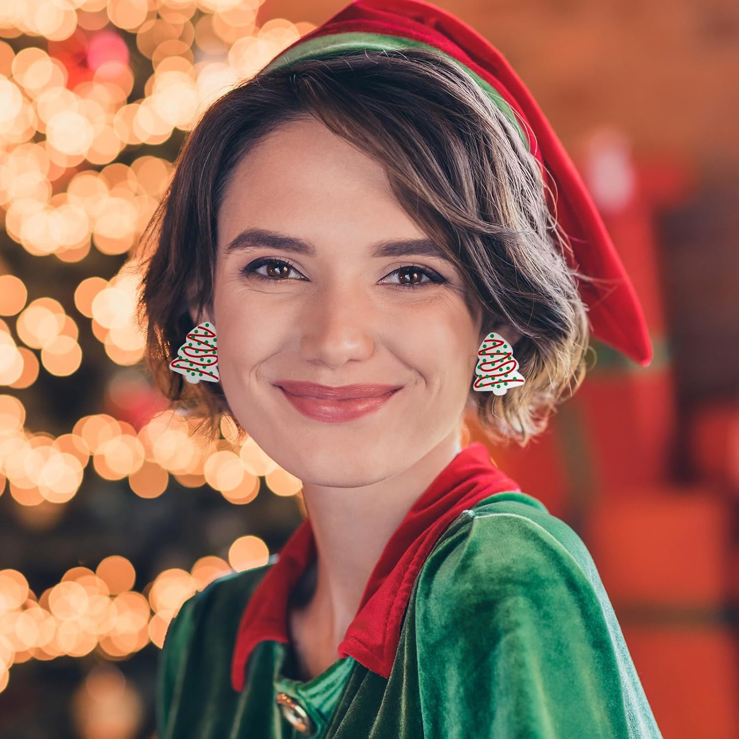 16 Pairs Christmas Tree Earrings Candy Cane Stud Earrings for Women Holiday Dangle Earrings Bulk Cute Festive Gifts Xmas Hook Jewelry Costume Outfit Accessories - 我的商店我的商店我的商店