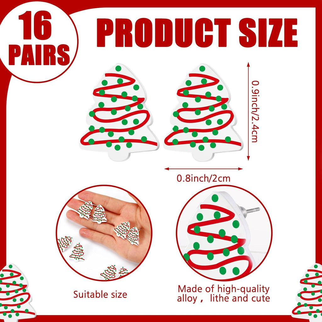 16 Pairs Christmas Tree Earrings Candy Cane Stud Earrings for Women Holiday Dangle Earrings Bulk Cute Festive Gifts Xmas Hook Jewelry Costume Outfit Accessories - 我的商店我的商店我的商店