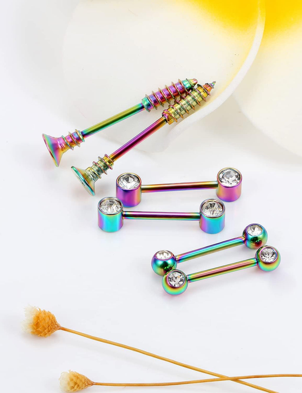 16G 14G Nipple Piercing Jewelry Tongue Rings Hypoallergenic 316L Surgical Steel Nipple Tongue Barbells Piercing Jewelry for Women Men Shining and Cute 12 Pairs - QIAO CrystalQIAO CrystalQIAO Crystal