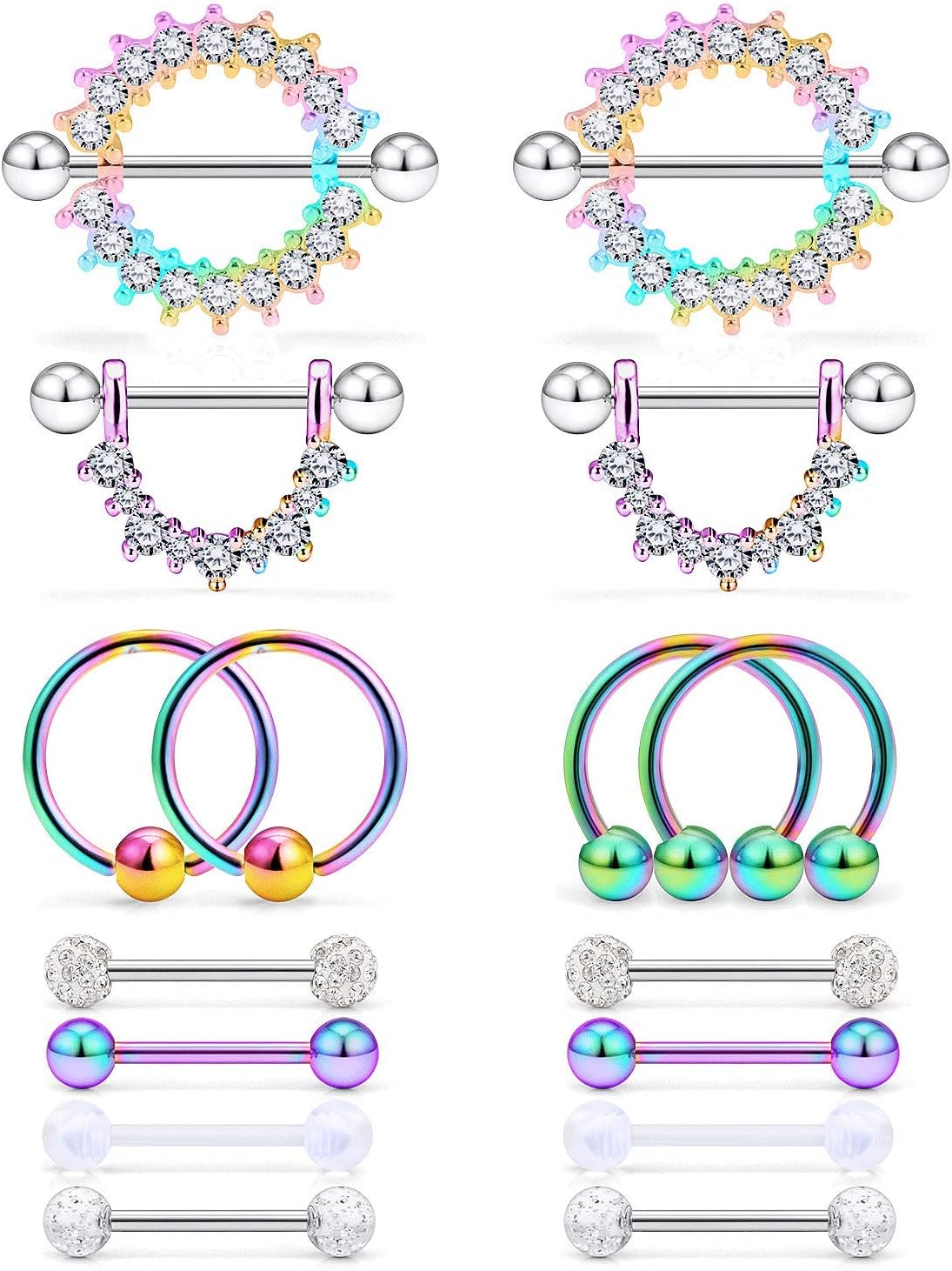 16G 14G Nipple Piercing Jewelry Tongue Rings Hypoallergenic Surgical Steel Screw Nipple Tongue Shield Ring Barbell Body Piercing Jewelry Retainer for Women 9/16 Inch 14mm - QIAO CrystalQIAO CrystalQIAO Crystal