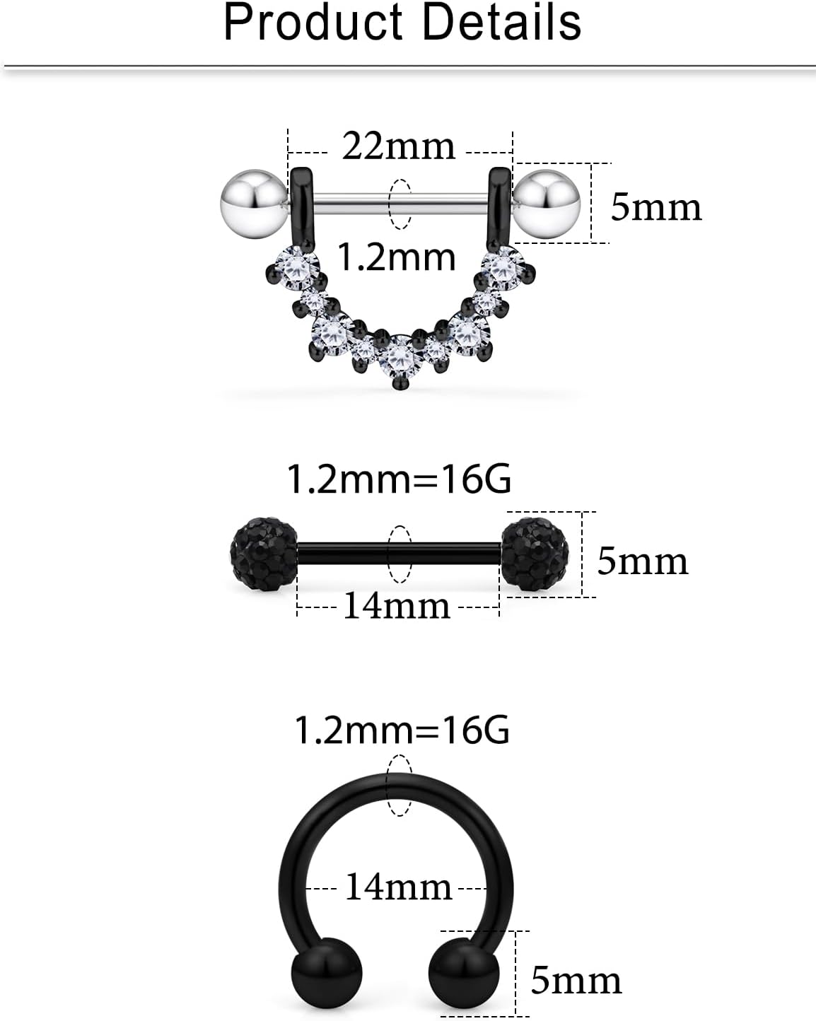 16G 14G Nipple Piercing Jewelry Tongue Rings Hypoallergenic Surgical Steel Screw Nipple Tongue Shield Ring Barbell Body Piercing Jewelry Retainer for Women 9/16 Inch 14mm - QIAO CrystalQIAO CrystalQIAO Crystal