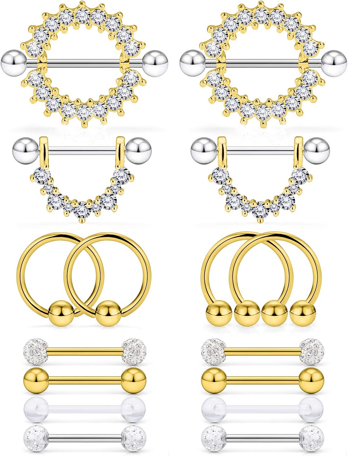 16G 14G Nipple Piercing Jewelry Tongue Rings Hypoallergenic Surgical Steel Screw Nipple Tongue Shield Ring Barbell Body Piercing Jewelry Retainer for Women 9/16 Inch 14mm - QIAO CrystalQIAO CrystalQIAO Crystal