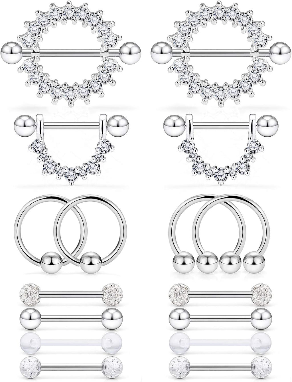 16G 14G Nipple Piercing Jewelry Tongue Rings Hypoallergenic Surgical Steel Screw Nipple Tongue Shield Ring Barbell Body Piercing Jewelry Retainer for Women 9/16 Inch 14mm - QIAO CrystalQIAO CrystalQIAO Crystal