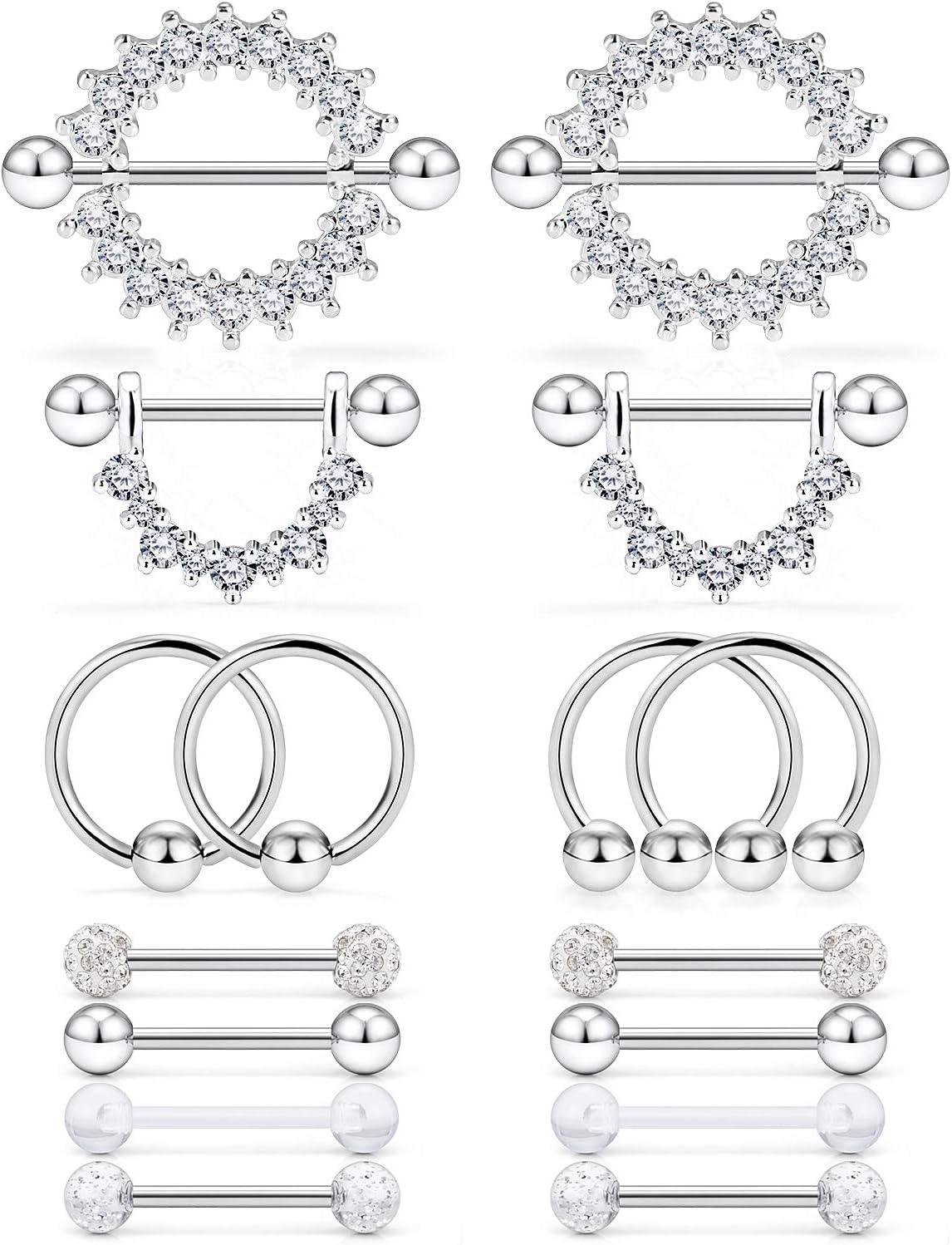 16G 14G Nipple Piercing Jewelry Tongue Rings Hypoallergenic Surgical Steel Screw Nipple Tongue Shield Ring Barbell Body Piercing Jewelry Retainer for Women 9/16 Inch 14mm - QIAO CrystalQIAO CrystalQIAO Crystal