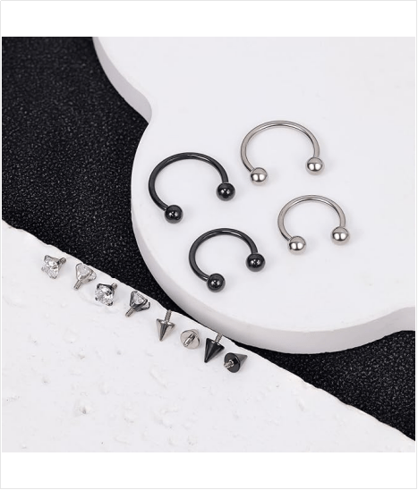 16G 18G G23 Pure Titanium Horseshoe Septum Rings for Women Men Septum Nose Ring Hoop Internally Threaded Lip Cartilage Helix Tragus Earring Eyebrow Daith Piercing Jewelry with Replacement Ball - QIAO Crystal我的商店QIAO Crystal