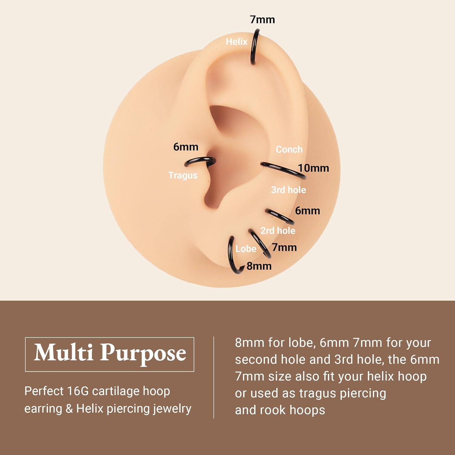 16G 6 - 10MM 16G Nose Hoop Tragus Helix Cartilage HoopHinged Clicker Septum Rings - QIAO CrystalQIAO CrystalQIAO Crystal