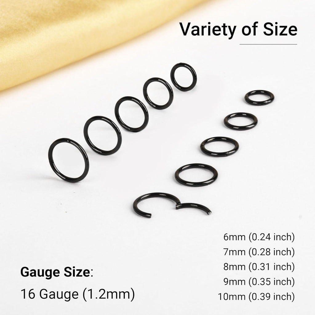 16G 6 - 10MM 16G Nose Hoop Tragus Helix Cartilage HoopHinged Clicker Septum Rings - QIAO CrystalQIAO CrystalQIAO Crystal