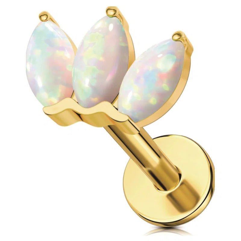 16G 6/8MM 316L Surgical Steel Flat Back Opal Leaf Forward Helix Earrings - QIAO CrystalQIAO CrystalQIAO Crystal