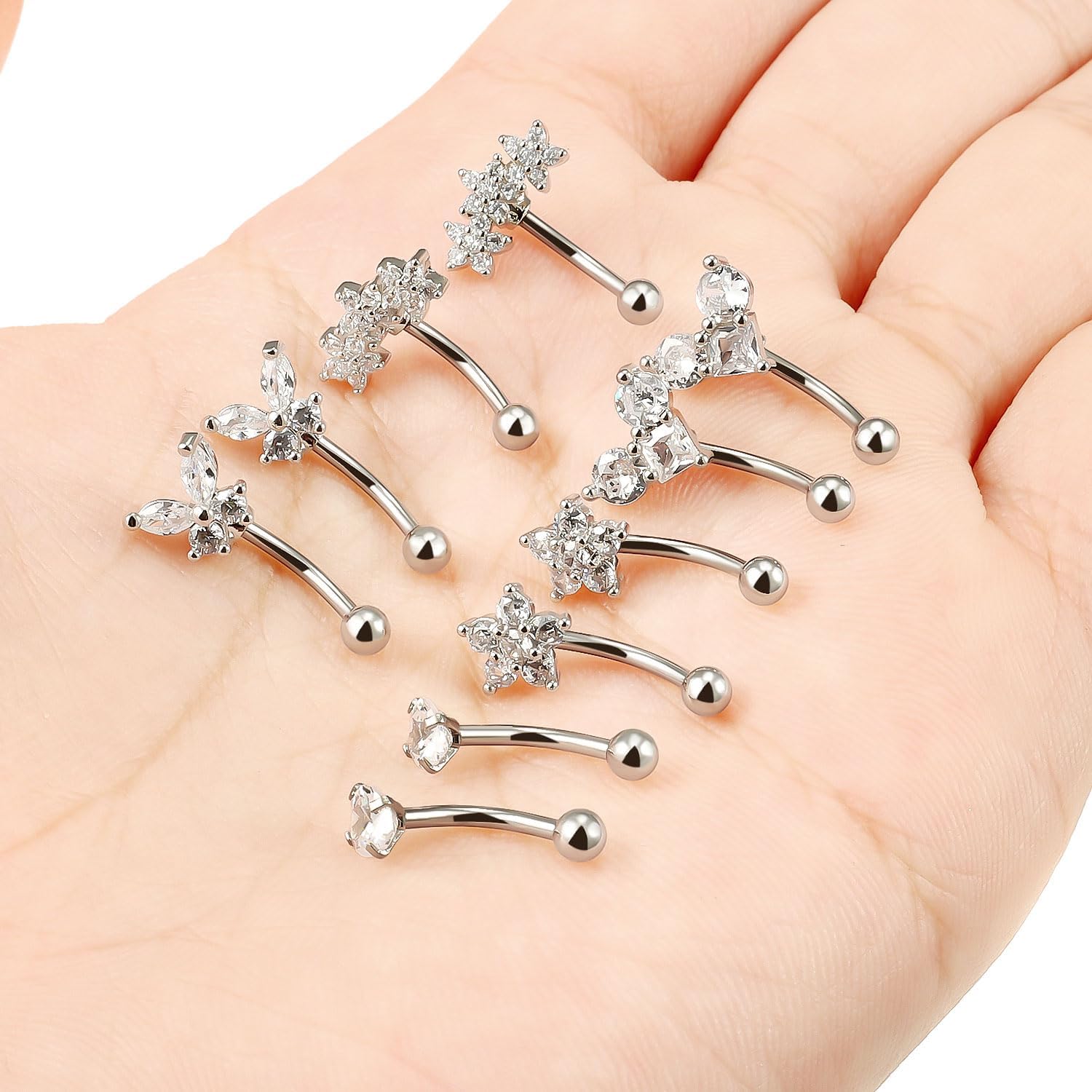 16g 8mm Silver/Black/Rainbow Eyebrow Piercing Jewelry Rings Curved Barbell Surgical Steel Small Belly Button Rook Earrings for Women Men - 我的商店我的商店我的商店