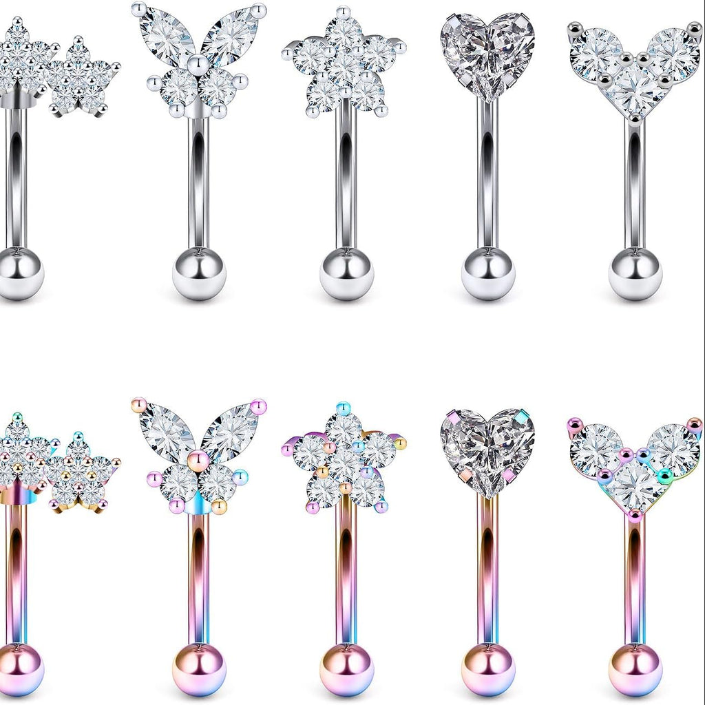 16g 8mm Silver/Black/Rainbow Eyebrow Piercing Jewelry Rings Curved Barbell Surgical Steel Small Belly Button Rook Earrings for Women Men - 我的商店我的商店我的商店