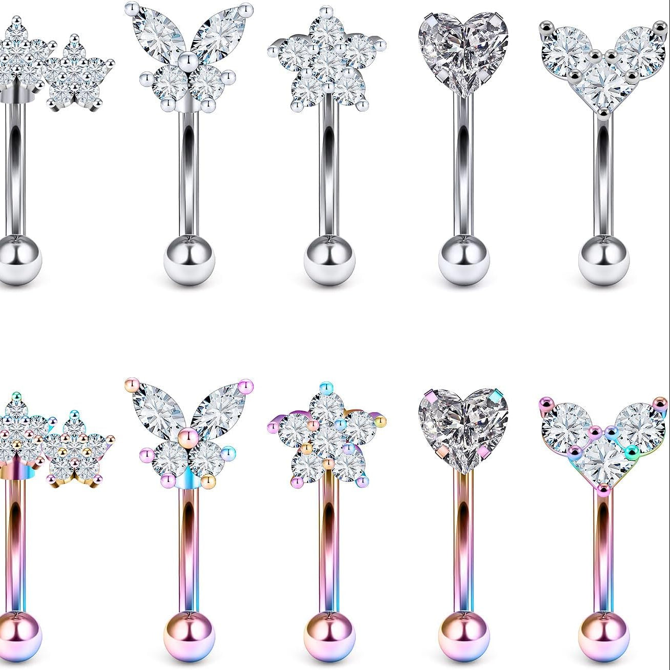 16g 8mm Silver/Black/Rainbow Eyebrow Piercing Jewelry Rings Curved Barbell Surgical Steel Small Belly Button Rook Earrings for Women Men - 我的商店我的商店我的商店