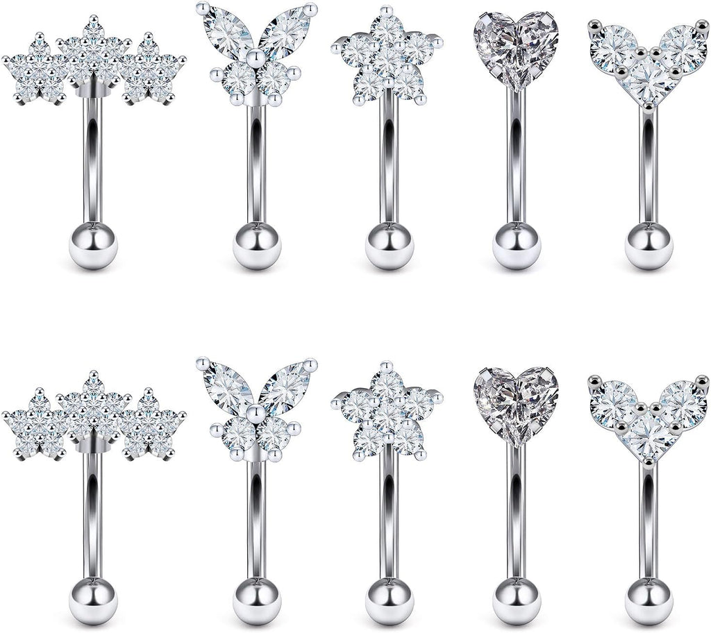 16g 8mm Silver/Black/Rainbow Eyebrow Piercing Jewelry Rings Curved Barbell Surgical Steel Small Belly Button Rook Earrings for Women Men - 我的商店我的商店我的商店