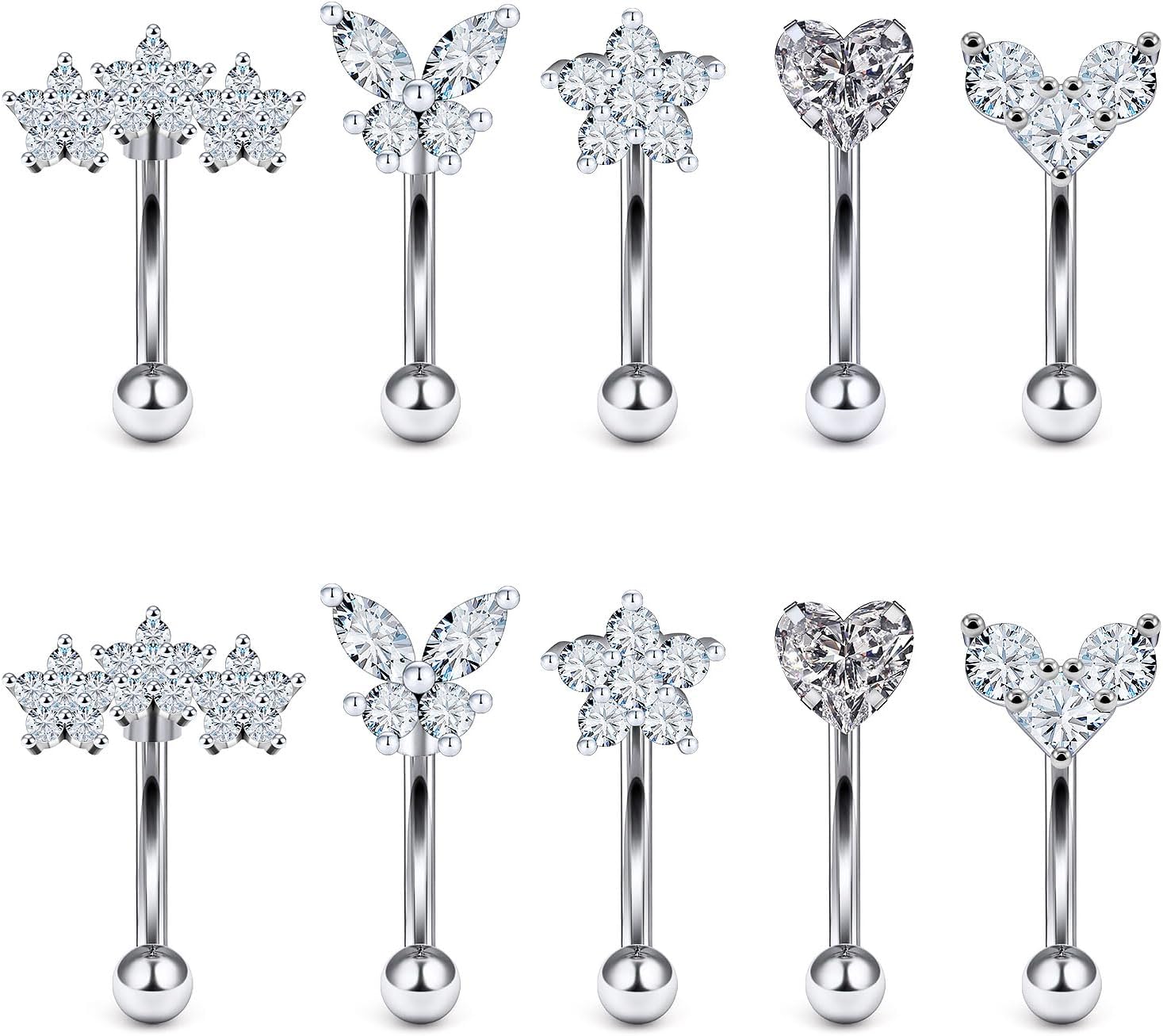 16g 8mm Silver/Black/Rainbow Eyebrow Piercing Jewelry Rings Curved Barbell Surgical Steel Small Belly Button Rook Earrings for Women Men - 我的商店我的商店我的商店