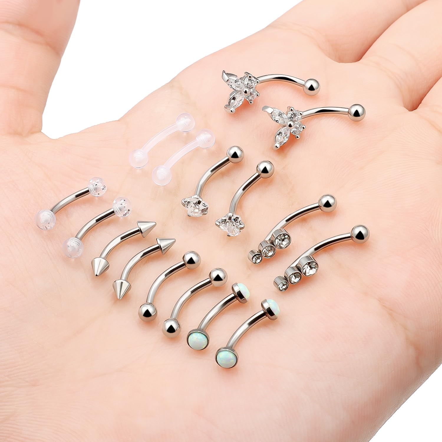 16g 8mm Silver/Black/Rainbow Eyebrow Piercing Jewelry Rings Curved Barbell Vertical Labret Lip Surgical Steel Small Belly Button Snake Eyes Tongue Rook Earrings for Women Men - 我的商店我的商店我的商店