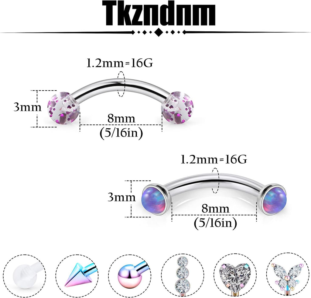 16g 8mm Silver/Black/Rainbow Eyebrow Piercing Jewelry Rings Curved Barbell Vertical Labret Lip Surgical Steel Small Belly Button Snake Eyes Tongue Rook Earrings for Women Men - 我的商店我的商店我的商店