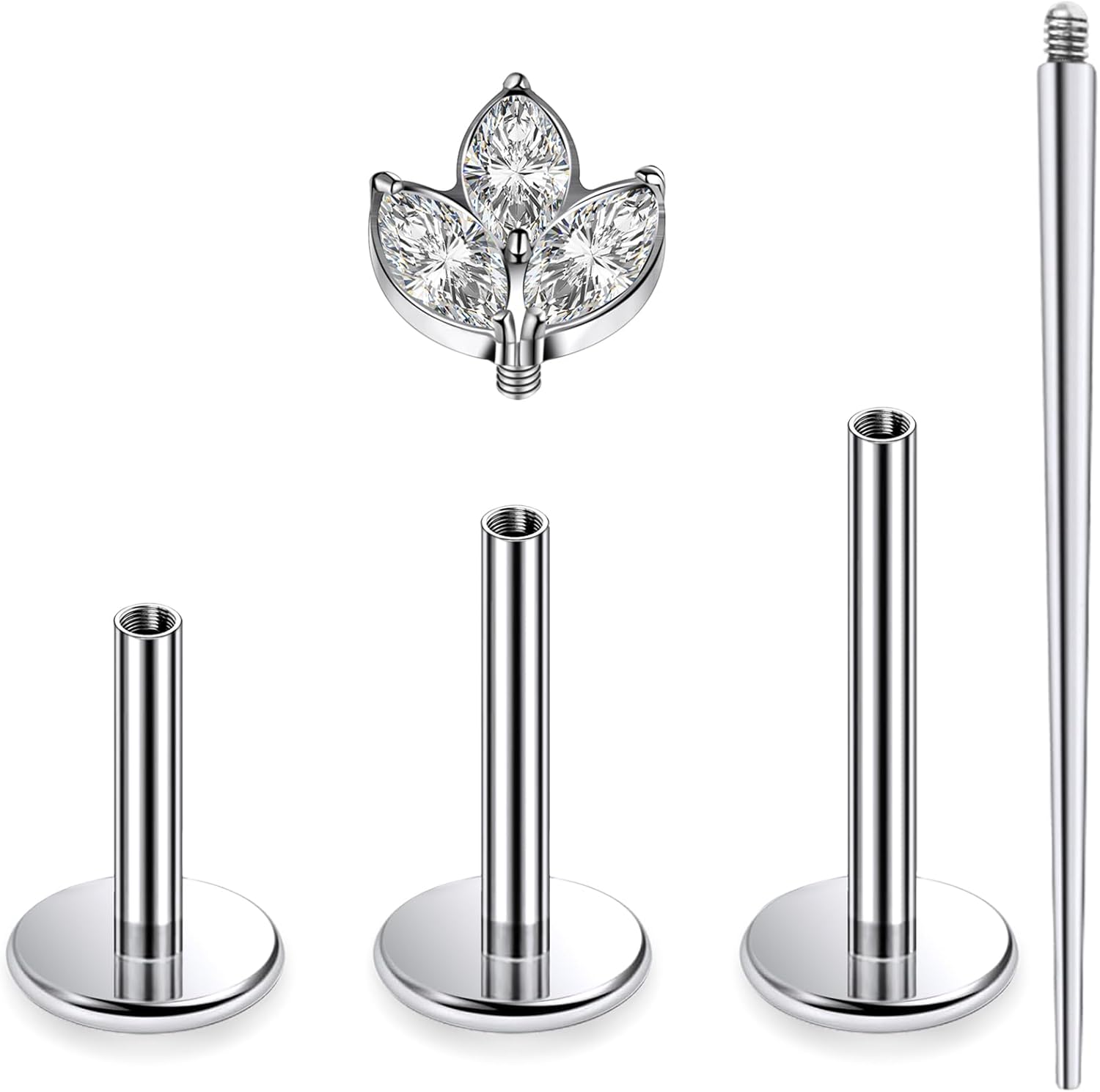 16G Astm F136 Titanium Internal Thread Flat Back Earrings Nose Studs Tragus Forward Helix Conch Cartilage Lobe Earrings - QIAO CrystalQIAO CrystalQIAO Crystal