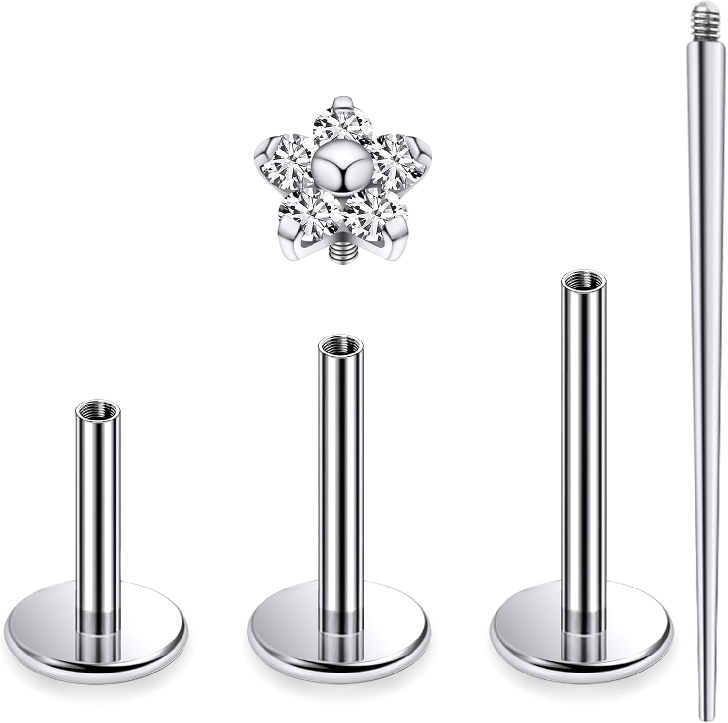 16G Astm F136 Titanium Internal Thread Flat Back Earrings Nose Studs Tragus Forward Helix Conch Cartilage Lobe Earrings - QIAO CrystalQIAO CrystalQIAO Crystal