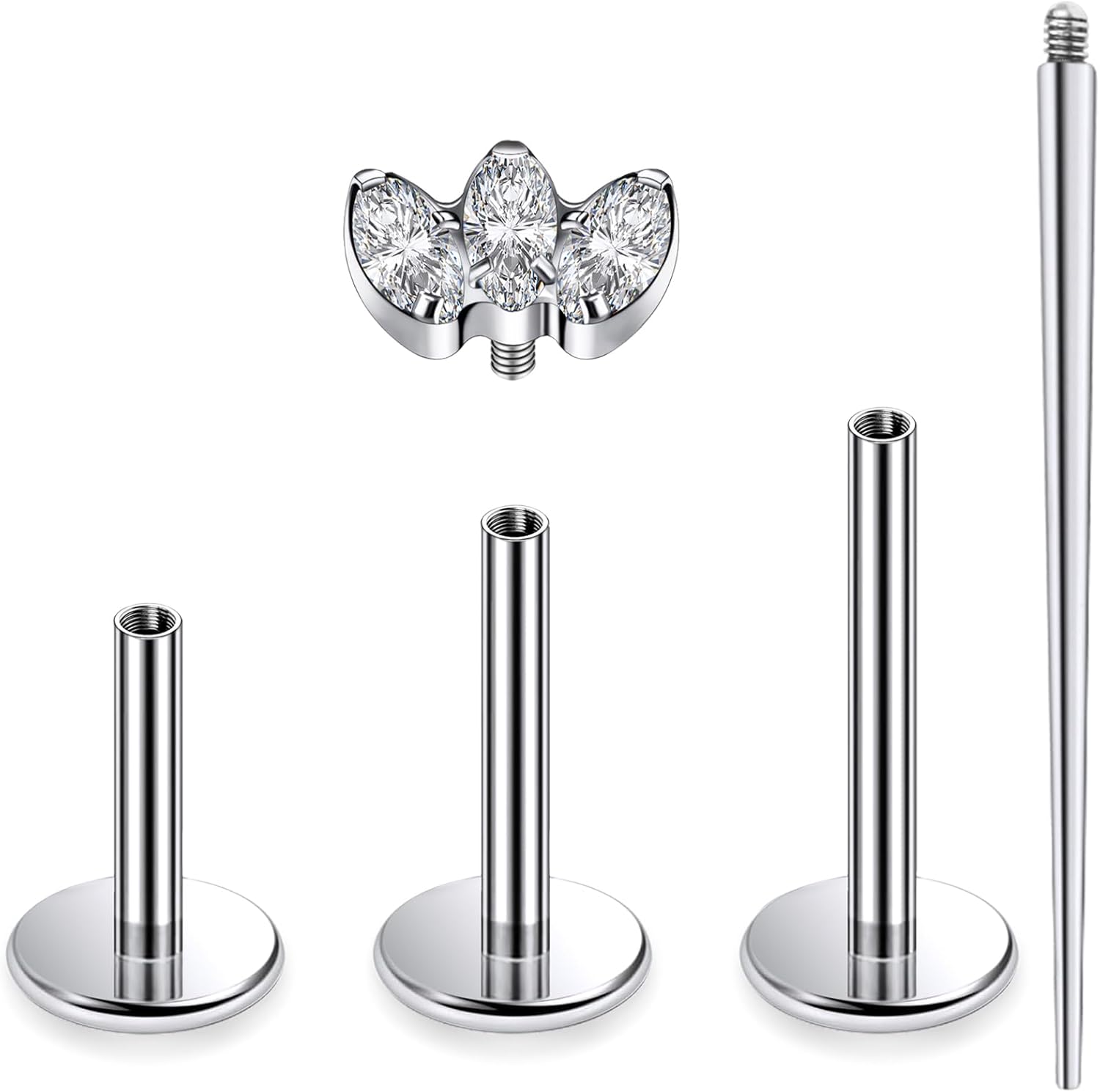 16G Astm F136 Titanium Internal Thread Flat Back Earrings Nose Studs Tragus Forward Helix Conch Cartilage Lobe Earrings - QIAO CrystalQIAO CrystalQIAO Crystal