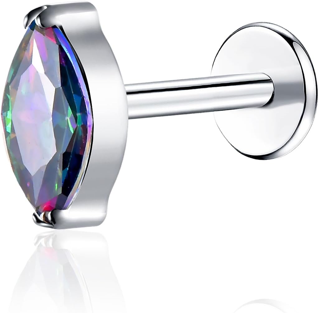 16G G23 Titanium Threadless Labret Studs Push - in Colorful CZ Labret Cluster Tragus Helix - QIAO CrystalQIAO CrystalQIAO Crystal