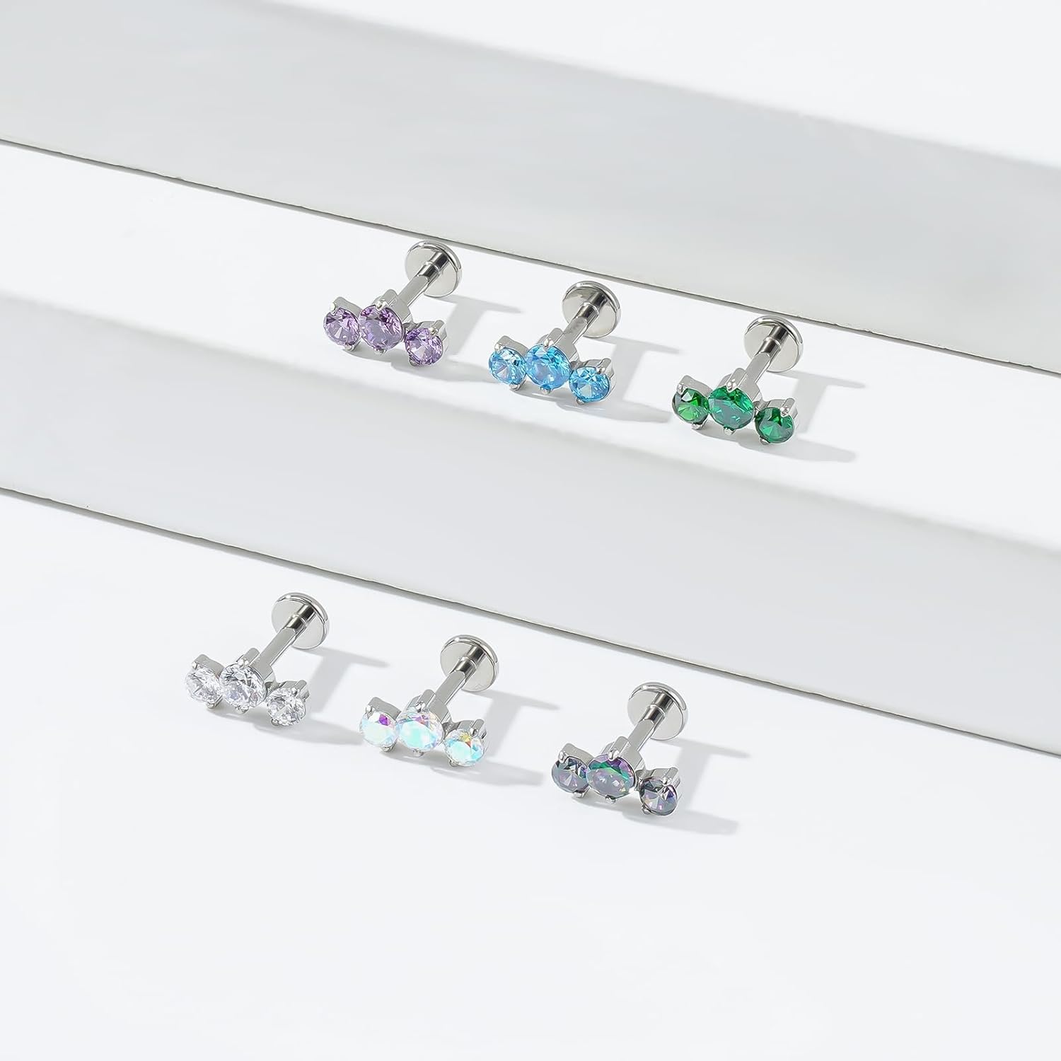 16G G23 Titanium Threadless Labret Studs Push - in Colorful CZ Labret Cluster Tragus Helix - QIAO CrystalQIAO CrystalQIAO Crystal