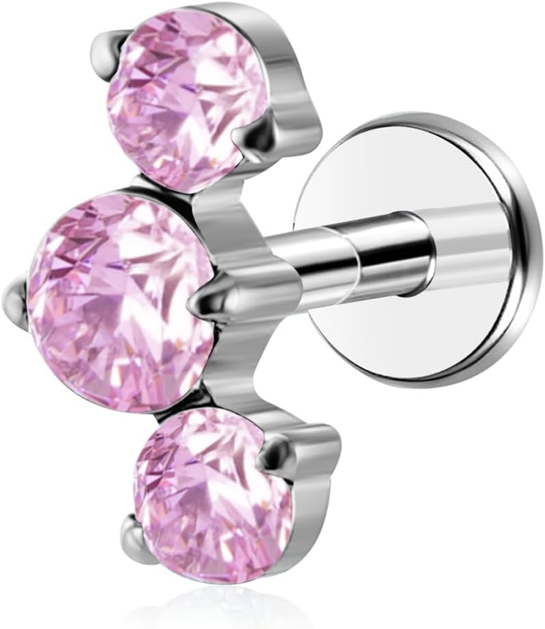 16G G23 Titanium Threadless Labret Studs Push - in Colorful CZ Labret Cluster Tragus Helix - QIAO CrystalQIAO CrystalQIAO Crystal