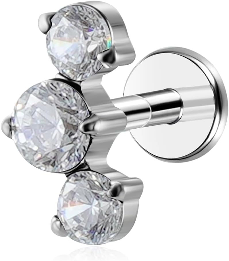 16G G23 Titanium Threadless Labret Studs Push - in Colorful CZ Labret Cluster Tragus Helix - QIAO CrystalQIAO CrystalQIAO Crystal