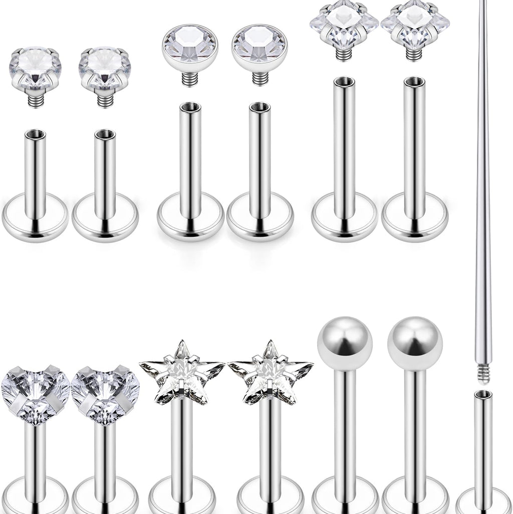 16G Lip Labret Medusa Rings Studs Internally Threaded 316L Surgical Steel Snake Bite Lip Rings Flat Back Catilage Tragus Helix Daith Earrings Piercings Jewelry for Women Men 8mm - QIAO CrystalQIAO CrystalQIAO Crystal