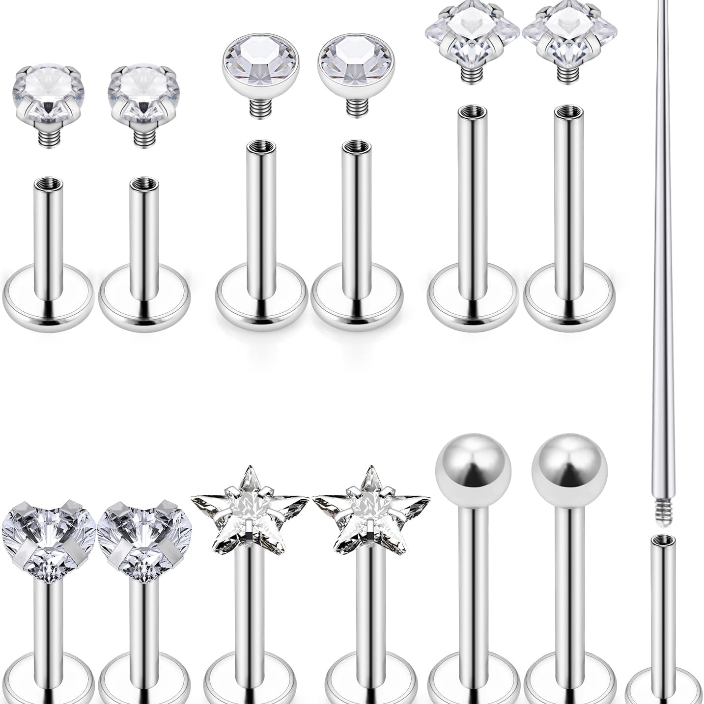 16G Lip Labret Medusa Rings Studs Internally Threaded 316L Surgical Steel Snake Bite Lip Rings Flat Back Catilage Tragus Helix Daith Earrings Piercings Jewelry for Women Men 8mm - QIAO CrystalQIAO CrystalQIAO Crystal