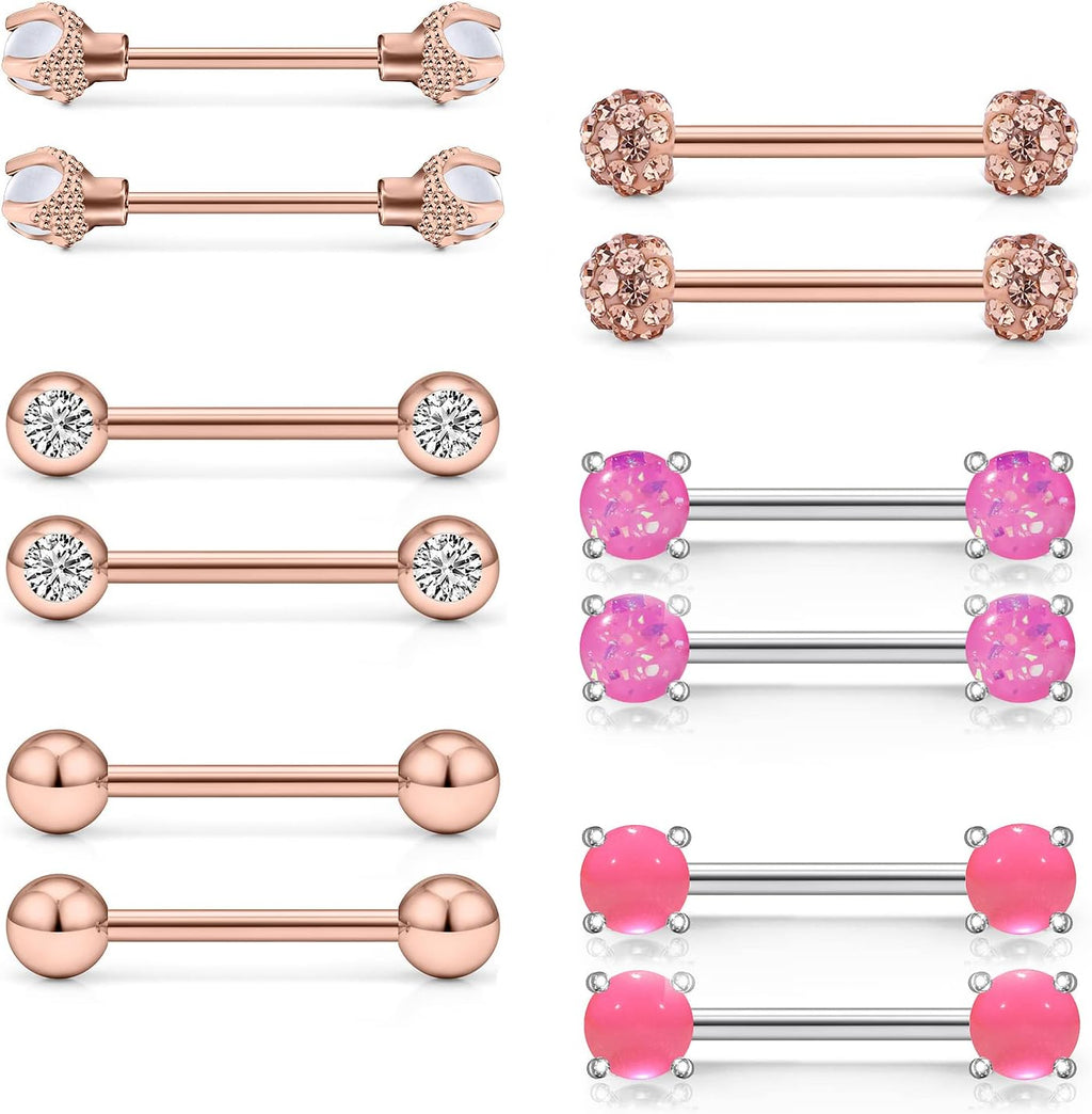 16G Nipple Piercing Jewelry - Surgical Steel Cubic Zirconia Dragon Claw Straight Barbell Nipple Rings in Silver & Rose Gold - QIAO CrystalQIAO CrystalQIAO Crystal