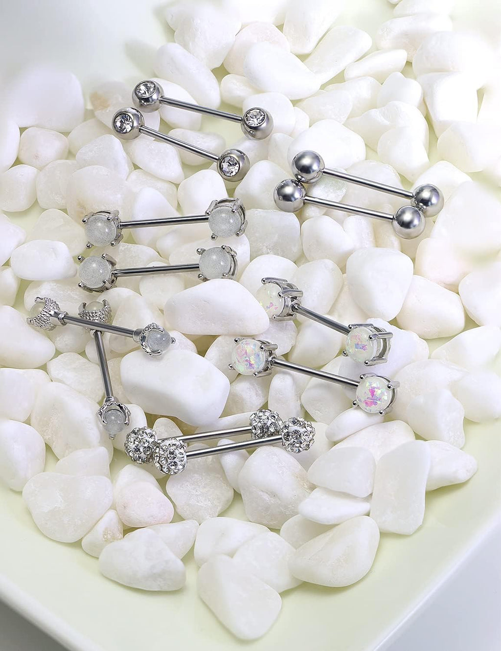 16G Nipple Piercing Jewelry - Surgical Steel Cubic Zirconia Dragon Claw Straight Barbell Nipple Rings in Silver & Rose Gold - QIAO CrystalQIAO CrystalQIAO Crystal