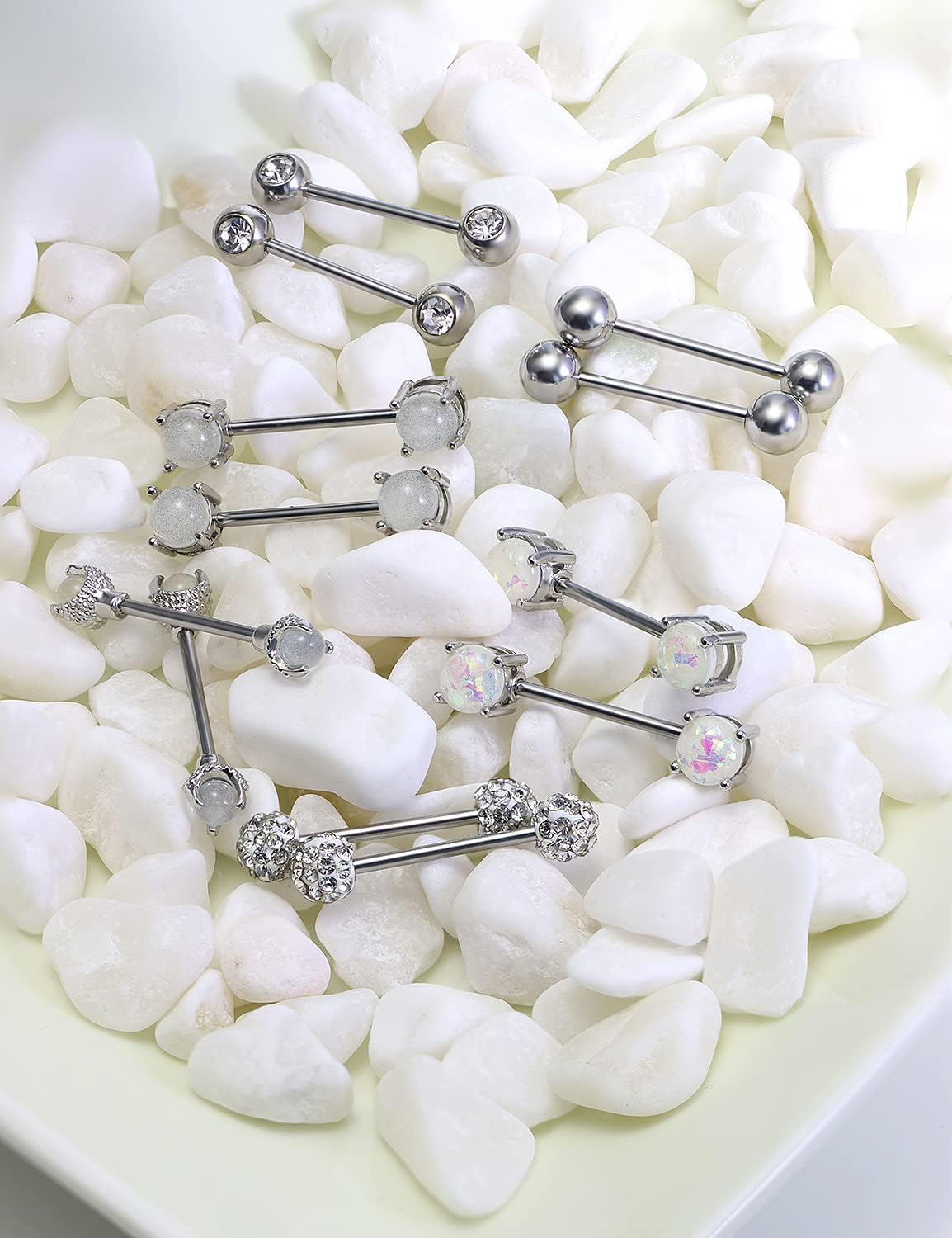 16G Nipple Piercing Jewelry - Surgical Steel Cubic Zirconia Dragon Claw Straight Barbell Nipple Rings in Silver & Rose Gold - QIAO CrystalQIAO CrystalQIAO Crystal