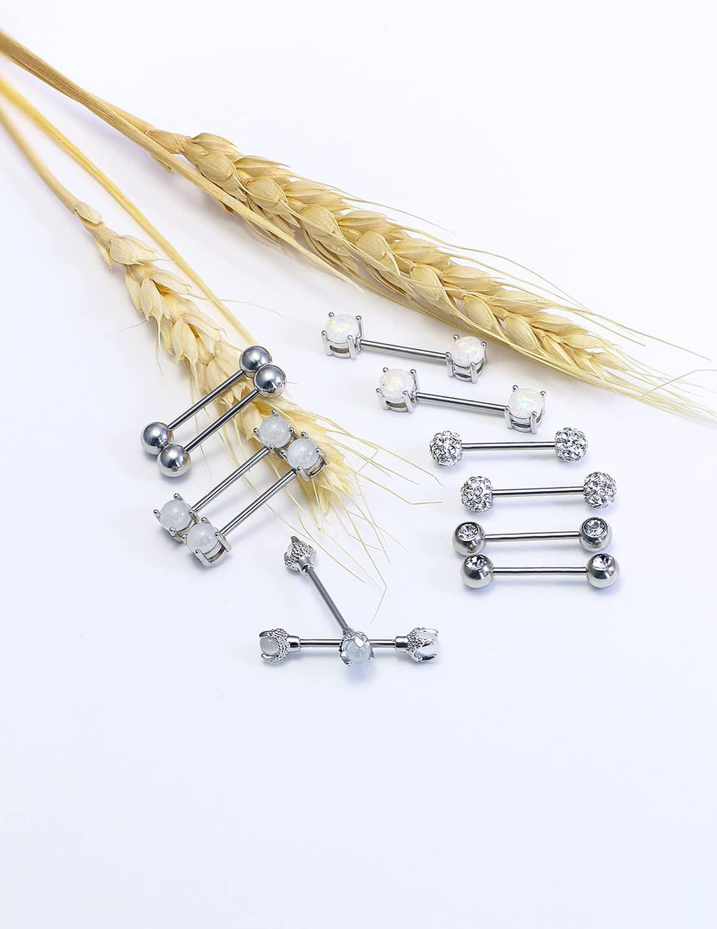 16G Nipple Piercing Jewelry - Surgical Steel Cubic Zirconia Dragon Claw Straight Barbell Nipple Rings in Silver & Rose Gold - QIAO CrystalQIAO CrystalQIAO Crystal