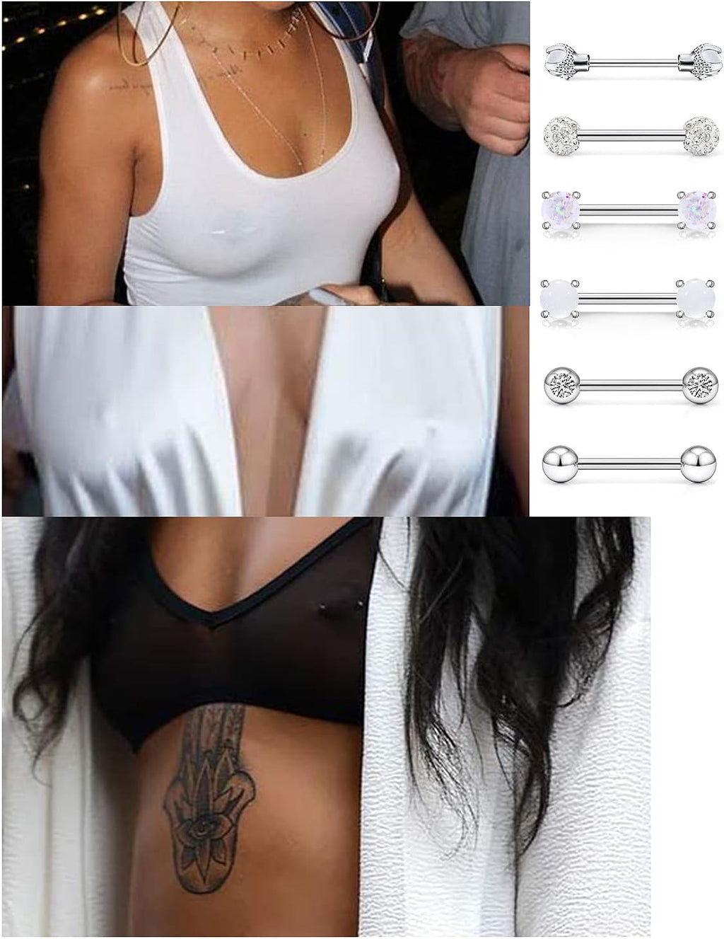 16G Nipple Piercing Jewelry - Surgical Steel Cubic Zirconia Dragon Claw Straight Barbell Nipple Rings in Silver & Rose Gold - QIAO CrystalQIAO CrystalQIAO Crystal