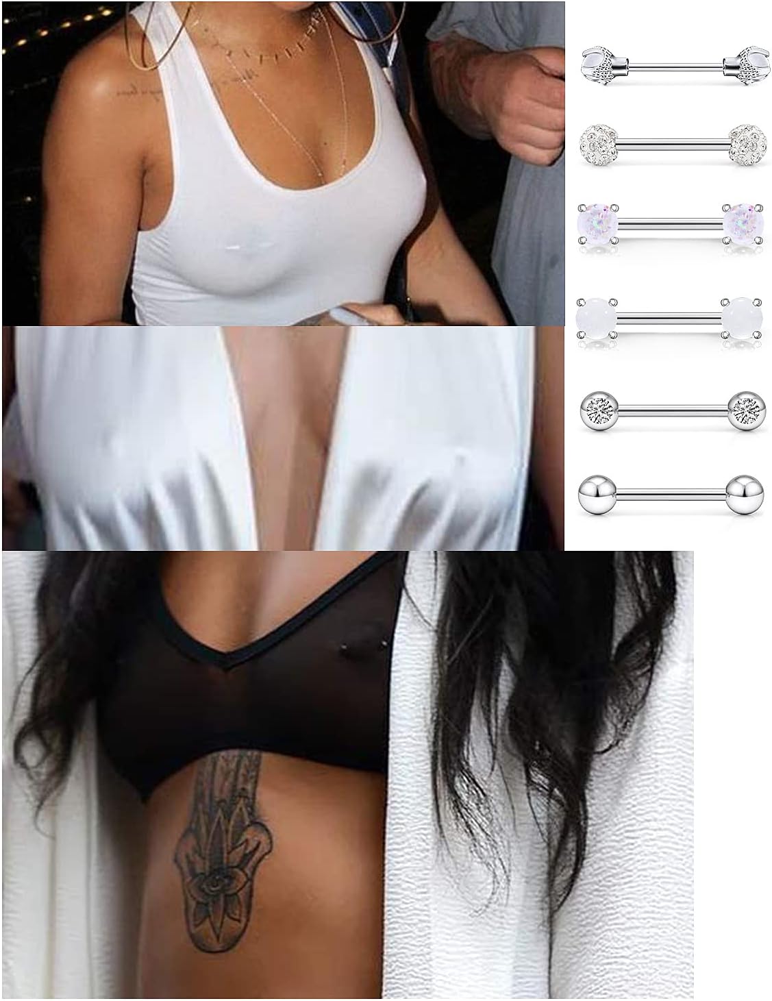 16G Nipple Piercing Jewelry - Surgical Steel Cubic Zirconia Dragon Claw Straight Barbell Nipple Rings in Silver & Rose Gold - QIAO CrystalQIAO CrystalQIAO Crystal