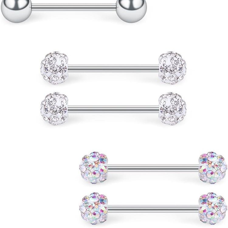 16G Nipple Rings 316L Stainless Steel CZ Nipplerings Shield Tongue Barbell Rings Bars Body Piercing Jewelry for Women - QIAO CrystalQIAO CrystalQIAO Crystal